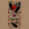 Folk Poster Designs with a chicken and hummingbird design and leaf imagery placed all around them.