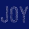 The word Joy showing by filling it with glitter spots and leaf designs in white to help the word to clearly stand out from the dark blue background.